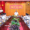 Phó Bí thư Tỉnh ủy, Trưởng Đoàn đại biểu Quốc hội tỉnh Phạm Hùng Thái, Phó Trưởng Ban Chỉ đạo thực hiện những giải pháp mang tính đột phá để phát triển kinh tế-xã hội tỉnh Tây Ninh, chủ trì Hội nghị. (Ảnh: Minh Phú/TTXVN)