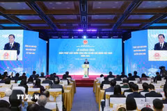 Chủ tịch Quốc hội Trần Thanh Mẫn phát biểu tại Lễ hưởng ứng Ngày Pháp luật Việt Nam 2025. (Ảnh: Phạm Kiên/TTXVN)