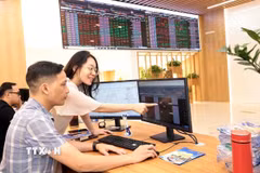 Khách hàng giao dịch tại Hội sở chính Công ty Chứng khoán Bảo Việt tại Hà Nội. (Ảnh: Trần Việt/TTXVN)