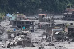 Khu vực bị lũ quét tàn phá tại Bidur, Nepal. (Ảnh: Yonhap/TTXVN phát)