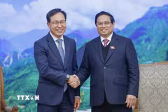 Thủ tướng Phạm Minh Chính tiếp Tổng Giám đốc Tổ hợp Samsung Việt Nam Choi Joo Ho. (Ảnh: Dương Giang/TTXVN)