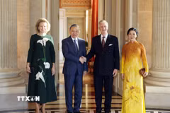 Tổng Bí thư, Chủ tịch nước Tô Lâm và Phu nhân Ngô Phương Ly hội kiến Nhà Vua Bỉ Philippe và Hoàng hậu Mathilde. (Ảnh: Thống Nhất/TTXVN)