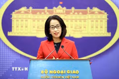 Người phát ngôn Bộ Ngoại giao Phạm Thu Hằng trả lời câu hỏi của các cơ quan báo chí trong nước và quốc tế. (Ảnh: An Đăng/TTXVN)