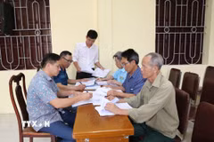 Cử tri, hộ gia đình tại Hưng Yên được hướng dẫn lấy ý kiến về đơn vị hành chính cấp xã, cấp tỉnh. (Ảnh: Mạnh Khánh/TTXVN)