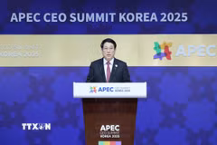 Chủ tịch nước Lương Cường phát biểu tại Hội nghị Thượng đỉnh Doanh nghiệp APEC 2025. (Ảnh: Lâm Khánh/TTXVN)