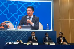 Họp báo về Sáng kiến Lưới Điện Liên Á, trong khuôn khổ Hội nghị thường niên lần thứ 59 của Hội đồng Thống đốc ADB. (Ảnh: Khánh Ly/Vietnam+)