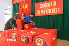 Năm hài cốt liệt sỹ được tìm thấy tại Gò Tràm từ nguồn tin của nhân chứng thôn An Sơn, xã Nghĩa Giang. (Ảnh: Phạm Cường/TTXVN)