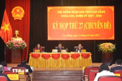 Quang cảnh kỳ họp thứ 27 Hội đồng Nhân dân tỉnh Cao Bằng khóa XVII. (Ảnh: Chu Hiệu/TTXVN)