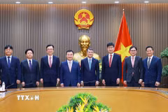 Thủ tướng Lê Minh Hưng tiếp ông Roh Tae Moon, Tổng Giám đốc điều hành Samsung điện tử và các thành viên. (Ảnh: Dương Giang/TTXVN)