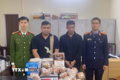 Bắt giữ các đối tượng dây sản xuất, buôn bán hơn 3 tấn thuốc pháo, pháo và tiền chất. (Ảnh: TTXVN phát)
