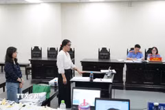 Hai bị cáo tại phiên tòa phúc thẩm. (Ảnh: Kim Anh/TTXVN)