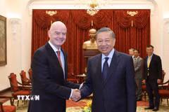 Tổng Bí thư, Chủ tịch nước Tô Lâm tiếp Chủ tịch FIFA Gianni Infantino. (Ảnh: Thống Nhất/TTXVN)