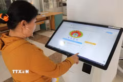 Người lao động tìm kiếm thông tin việc làm ở nước ngoài trên cổng thông tin của Trung tâm Dịch vụ việc làm Phú Yên. (Ảnh: Tường Quân/TTXVN)