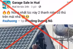 Trang Facebook "Huế tin tức 24h" đăng thông tin clip 2 người cố thủ trên mái nhà ở Thanh Hóa nhưng lại ghi địa điểm ở phường Dương Nỗ, thành phố Huế. (Ảnh chụp màn hình)