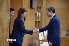 Thủ tướng Lê Minh Hưng tiếp bà Fiona Bassett, Tổng Giám đốc Điều hành FTSE Russell. (Ảnh: Dương Giang/TTXVN)