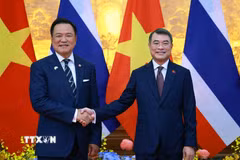 Thủ tướng Lê Minh Hưng hội đàm với Thủ tướng Vương quốc Thái Lan Anutin Charnvirakul. (Ảnh: Dương Giang/TTXVN)