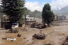 Khu vực bị tàn phá do lũ quét cuốn theo bùn đất tại huyện Rasuwa, Nepal, ngày 26/8. (Ảnh: ANI/TTXVN phát)