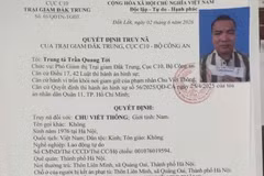 Quyết định truy nã Chu Viết Thông.