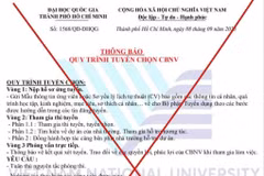 Thông tin tuyển dụng cán bộ nhân viên giả mạo Đại học Quốc gia Thành phố Hồ Chí Minh.