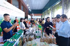 Các đại biểu tham quan các gian hàng OCOP. (Ảnh: Thu Hằng/TTXVN)