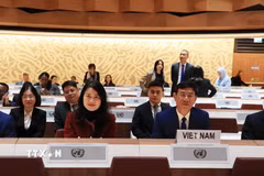 Đoàn đại biểu Kiểm toán Nhà nước Việt Nam tham dự hội nghị. (Ảnh: Văn Tuấn/TTXVN)