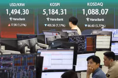 Bảng chỉ số chứng khoán tại Seoul, Hàn Quốc. (Ảnh minh họa. Yonhap/TTXVN)