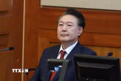 Tổng thống Hàn Quốc Yoon Suk Yeol tại Tòa án Hiến pháp ở Seoul ngày 20/2/2025. (Ảnh: THX/TTXVN)
