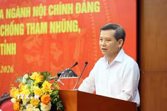 Đồng chí Lê Minh Trí, Ủy viên Bộ Chính trị, Bí thư Trung ương Đảng, Trưởng Ban Nội chính Trung ương, Phó Trưởng Ban Thường trực Ban Chỉ đạo Trung ương về phòng, chống tham nhũng, lãng phí, tiêu cực phát biểu chỉ đạo. (Ảnh: An Đăng/TTXVN)