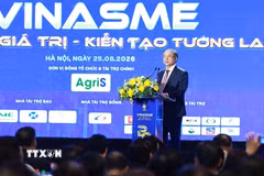 Chủ tịch Hiệp hội Doanh nghiệp nhỏ và vừa Việt Nam Nguyễn Văn Thân phát biểu tại Lễ kỷ niệm 20 năm thành lập Hiệp hội Doanh nghiệp nhỏ và vừa Việt Nam. (Ảnh: Dương Giang/TTXVN)
