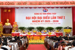 Quang cảnh Đại hội đại biểu Đảng bộ tỉnh Đồng Tháp lần thứ nhất, nhiệm kỳ 2025-2030. Ảnh: Hữu Chí – TTXVN