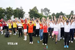 Màn đồng diễn tại Lễ phát động phong trào toàn dân tập luyện thể thao ở Thành phố Hồ Chí Minh. (Ảnh: Trung Tuyến/TTXVN)