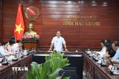 Ông Nguyễn Văn Hòa, Phó Chủ tịch Ủy ban Nhân dân tỉnh Hậu Giang phát biểu tại hội nghị. (Ảnh: Nguyễn Hằng/TTXVN)