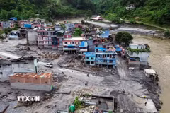 Thiệt hại sau lũ quét tại Nuwakot, Nepal. (Ảnh: ANI/TTXVN phát)