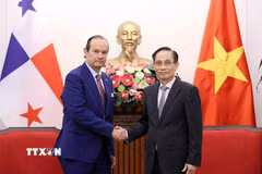 Bộ trưởng Bộ Ngoại giao Lê Hoài Trung tiếp Bộ trưởng Ngoại giao Panama Javier Eduardo Martínez-Acha Vásquez. (Ảnh: An Đăng/TTXVN)