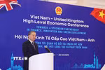 Tổng Bí thư Tô Lâm phát biểu tại Hội nghị Kinh tế Cấp cao Việt Nam - Anh. (Ảnh: Thống Nhất/TTXVN)