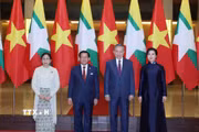 Tổng Bí thư, Chủ tịch nước Tô Lâm và Phu nhân cùng Tổng thống Myanmar Min Aung Hlaing và Phu nhân chụp ảnh chung. (Ảnh: Thống Nhất/TTXVN)