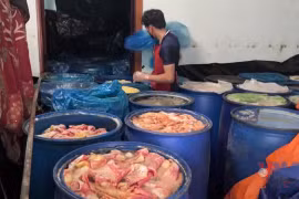 Gia Lai: Cận cảnh những thùng da lợn, mỡ lợn đã bốc mùi tại cơ sở lạp xưởng