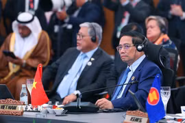 Thủ tướng Phạm Minh Chính dự và phát biểu tại Hội nghị Cấp cao Kinh tế ASEAN - Hội đồng Hợp tác Vùng Vịnh (GCC) - Trung Quốc. (Ảnh: Dương Giang/TTXVN)