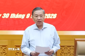 Tổng Bí thư, Chủ tịch nước Tô Lâm, Bí thư Quân ủy Trung ương phát biểu. (Ảnh: Thống Nhất/TTXVN)