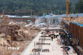 Công trường thi công Dự án Trung tâm tổ chức Hội nghị APEC 2027 và các công trình chức năng. (Ảnh: Lê Huy Hải/TTXVN)