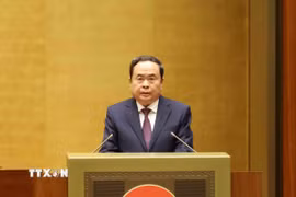 Đồng chí Trần Thanh Mẫn, Ủy viên Bộ Chính trị, Chủ tịch Quốc hội quán triệt chủ trương, giải pháp về thể chế pháp luật để đột phá phát triển khoa học, công nghệ, đổi mới sáng tạo và chuyển đổi số quốc gia. (Ảnh: Phương Hoa/TTXVN)