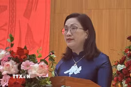 Đồng chí Đinh Thị Mai, Phó Chủ tịch Viện Hàn lâm Khoa học xã hội Việt Nam phát biểu nhận nhiệm vụ. (Ảnh: Thanh Hương/TTXVN)