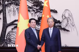 Chủ tịch nước Lương Cường hội kiến Ủy viên trưởng Nhân đại toàn quốc Trung Quốc Triệu Lạc Tế. (Ảnh: Lâm Khánh/TTXVN)