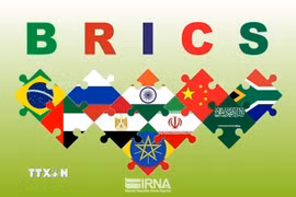 Quốc kỳ các nước thành viên BRICS. (Ảnh: IRNA/TTXVN)