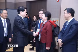 Chủ tịch nước Lương Cường tiếp Tiến sỹ Lý Lợi, Người sáng lập Tập đoàn MEBO. (Ảnh: Lâm Khánh/TTXVN)