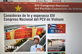 Chuyên trang của Prensa Latina về Đại hội đại biểu toàn quốc lần thứ XIV của Đảng Cộng sản Việt Nam. (Ảnh: TTXVN phát)