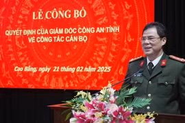 Đại tá Vũ Hồng Quang, Giám đốc Công an tỉnh Cao Bằng phát biểu. (Ảnh: Hoàng Tiến/TTXVN phát)