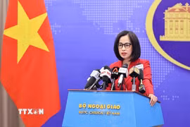 Người phát ngôn Bộ Ngoại giao Phạm Thu Hằng trả lời câu hỏi của các cơ quan báo chí trong nước và quốc tế. (Ảnh: Minh Đức/TTXVN)