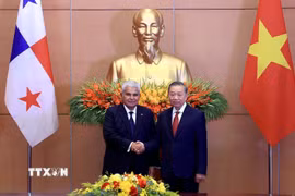 Tổng Bí thư, Chủ tịch nước Tô Lâm và Tổng thống Cộng hòa Panama José Raúl Mulino chụp ảnh chung. (Ảnh: Tuấn Anh/TTXVN)