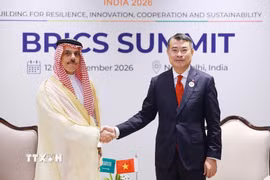 Thủ tướng Chính phủ Lê Minh Hưng tiếp Bộ trưởng Ngoại giao Saudi Arabia Faisal bin Farhan Al Saud. (Ảnh: Dương Giang/TTXVN)